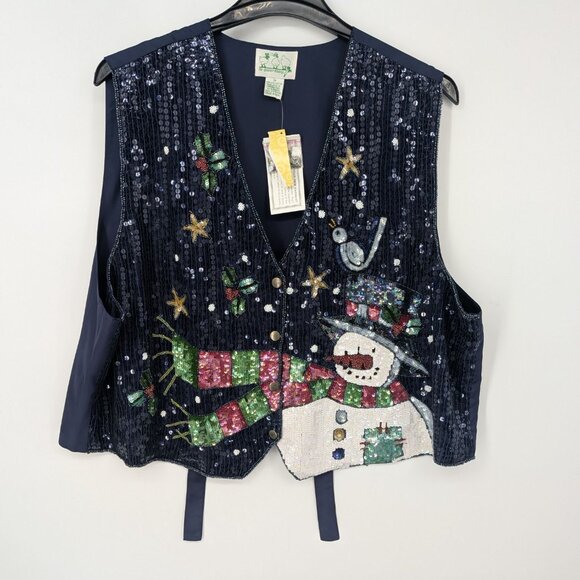 Vintage The Quacker Factory Snap On Vest Women Size 3X Snowman Sequined Holidays - Picture 1 of 9